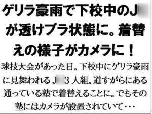 [RJ01280734][CMNFリアリズム] ゲリラ豪雨で下校中のJ〇が透けブラ状態に。着替えの様子がカメラに!