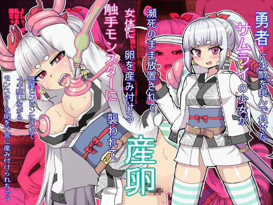 勇者に決闘を挑んで負けた侍の少女が瀕死のまま放置されて女体に卵を産み付ける触手モンスターに襲われて産卵