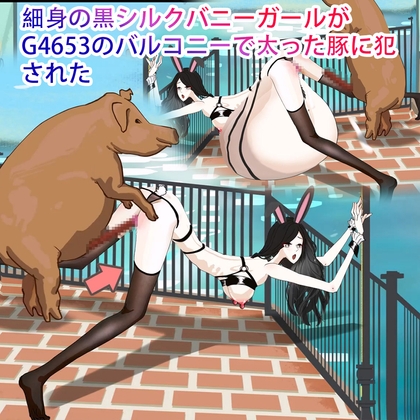 細身の黒シルクバニーガールがG4653のバルコニーで太った豚に犯された