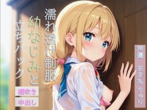 [RJ01463523][ぴぴちゅり堂] 雨で濡れ透け制服姿の幼なじみと立ちバックで生ハメ♡絶頂、潮吹き、ディープキス