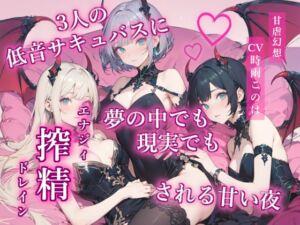 [RJ01486610][甘虐幻想] 3人の低音サキュバスに夢の中でも現実でも搾精(エナジィドレイン)される甘い夜